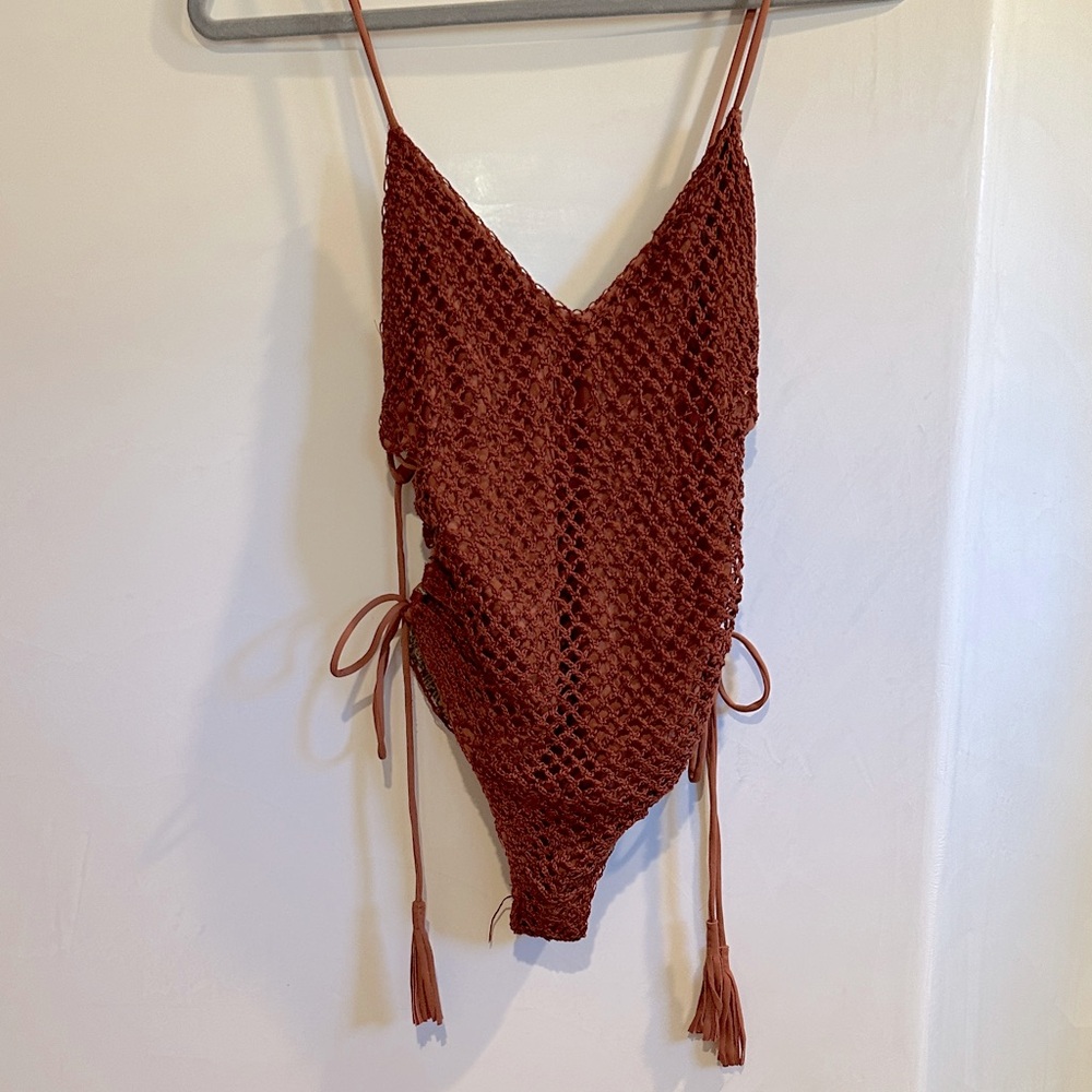 Acacia Swimwear Rust Crochet Swimsuit